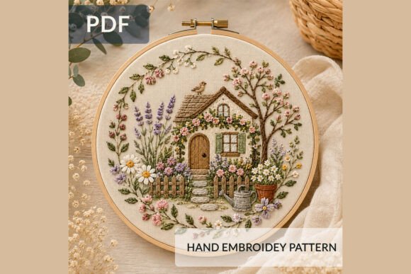 Cottage House Hand Embroidery PatternPDF