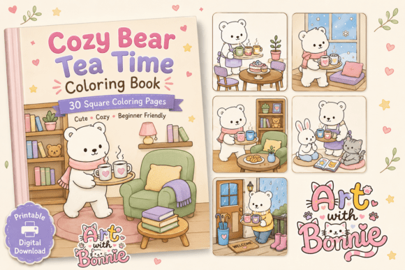 Cozy Bear Tea Time Coloring Pages Printa