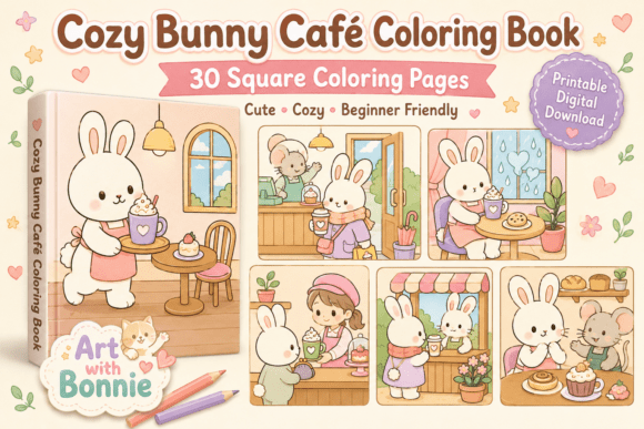 Cozy Bunny Cafe Coloring Pages Printable