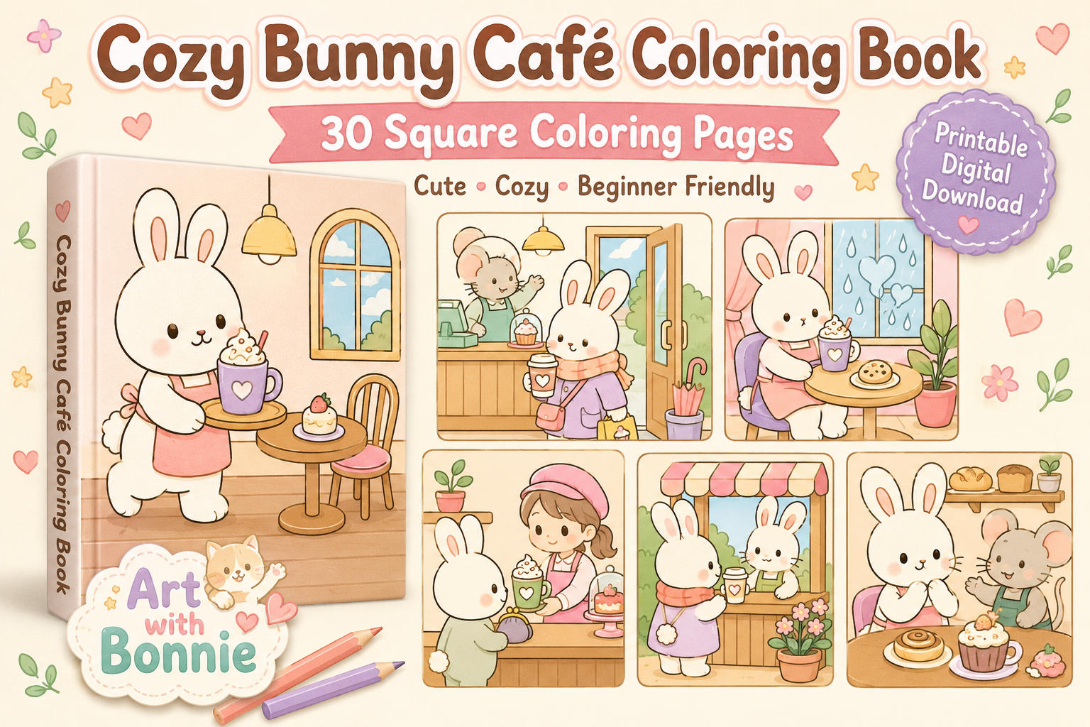 Cozy Bunny Cafe Coloring Pages Printable
