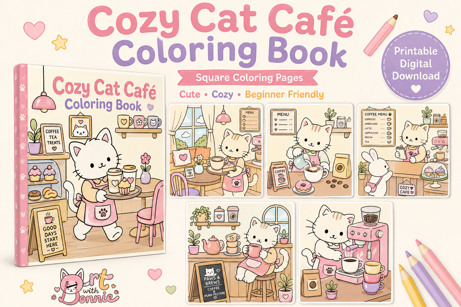 Cozy Cat Cafe Coloring Pages Printable P