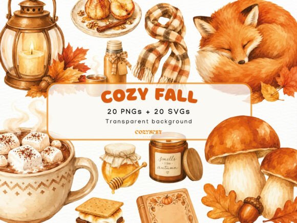Cozy Fall Watercolor Cliparts Autumn PNG