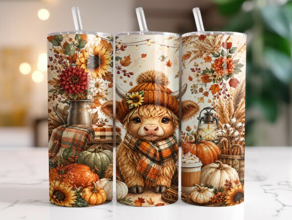 Cozy Highland Cow Fall 20oz Tumbler Wrap