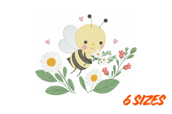 Cute Bee Floral Embroidery Design File