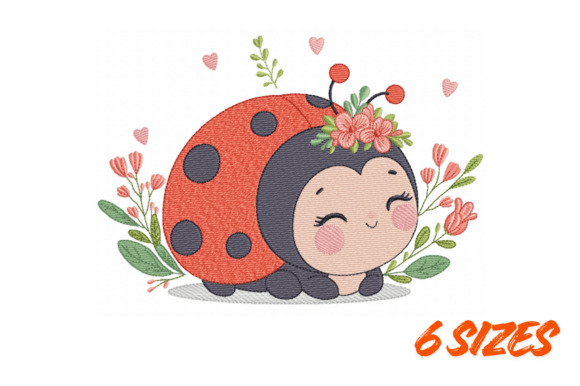 Cute Ladybug Floral Embroidery Design