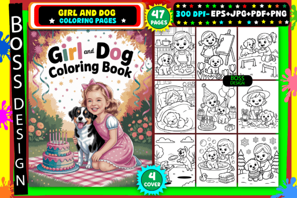 Girl and Dog Coloring Pages for Kids