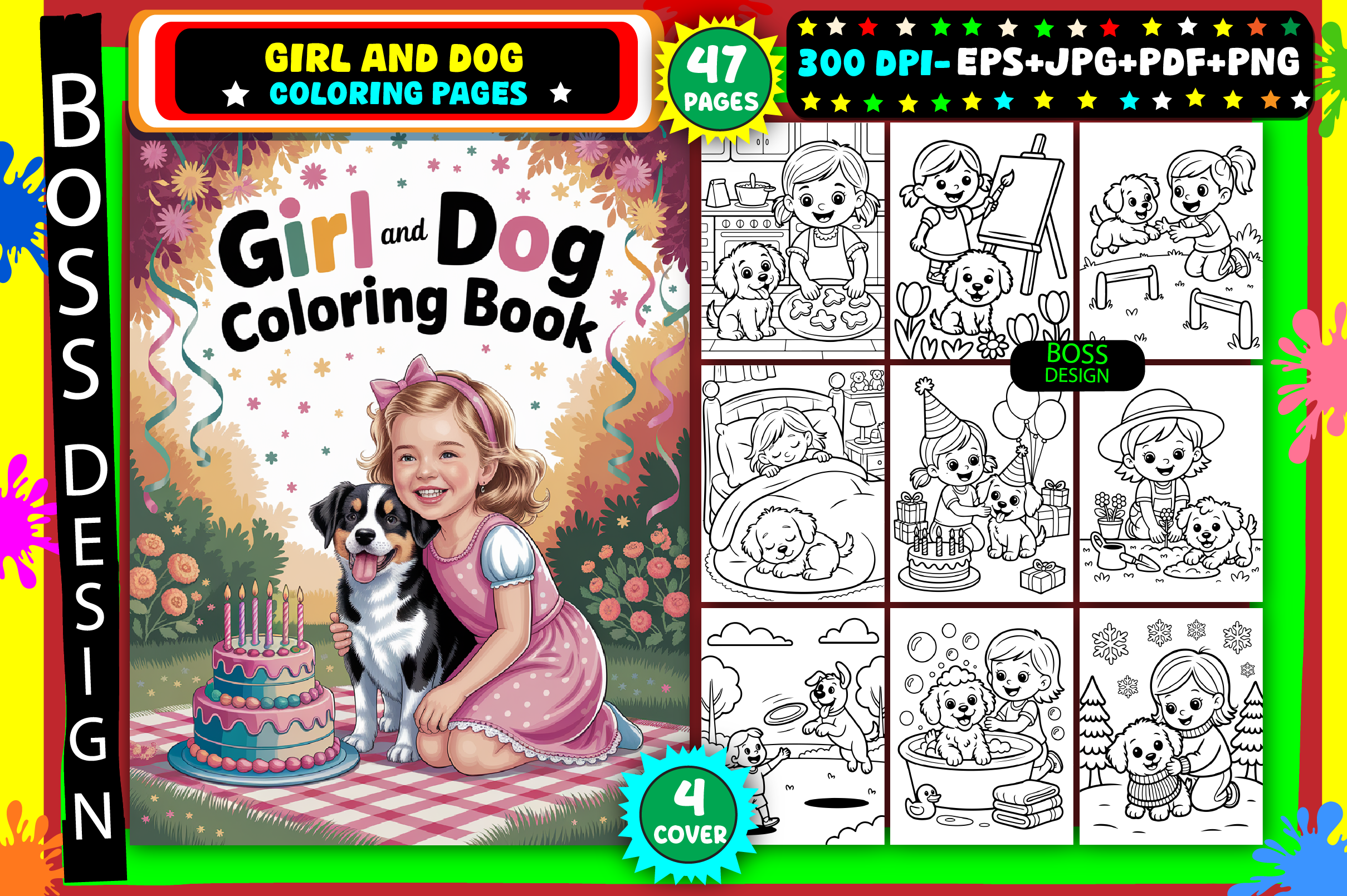 Girl and Dog Coloring Pages for Kids