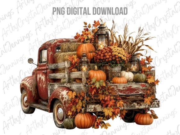 Harvest Fall Farm Truck Clipart PNG