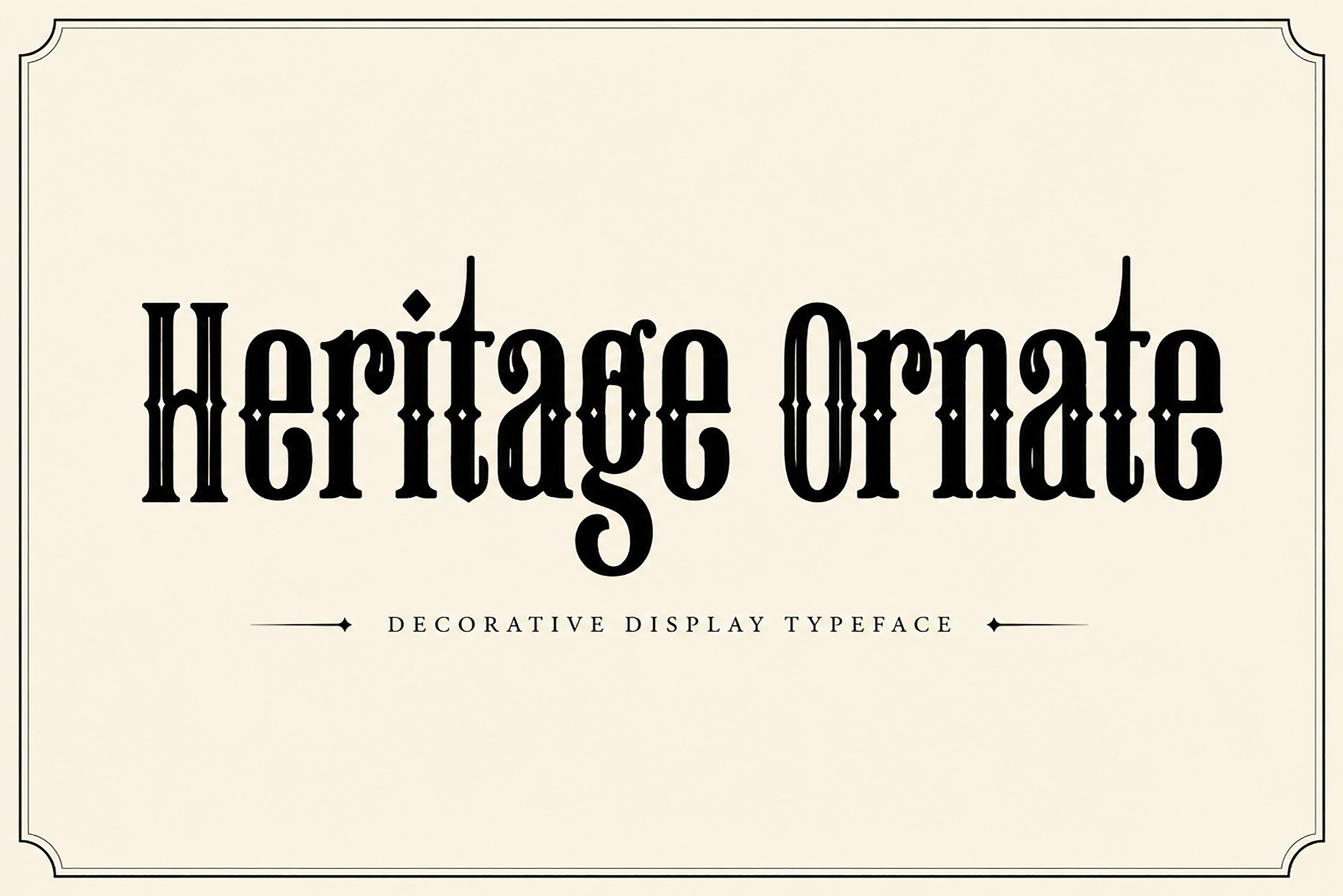 Heritage Ornate decorative font preview in a vintage ornate style