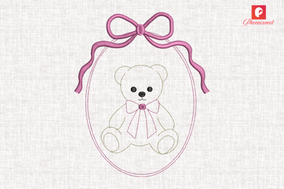 Line Art Coquette Bow Teddy Bear