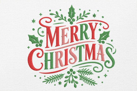 Merry Christmas Typography Embroidery