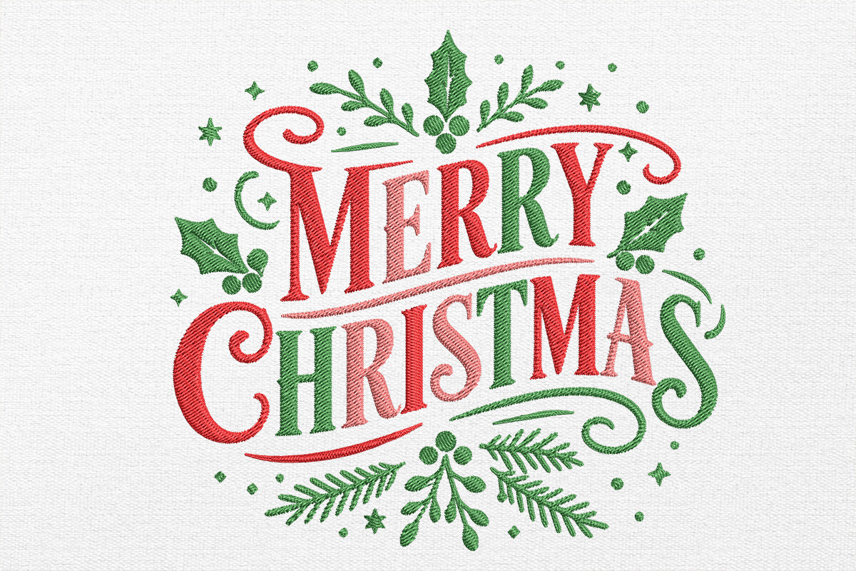 Merry Christmas Typography Embroidery