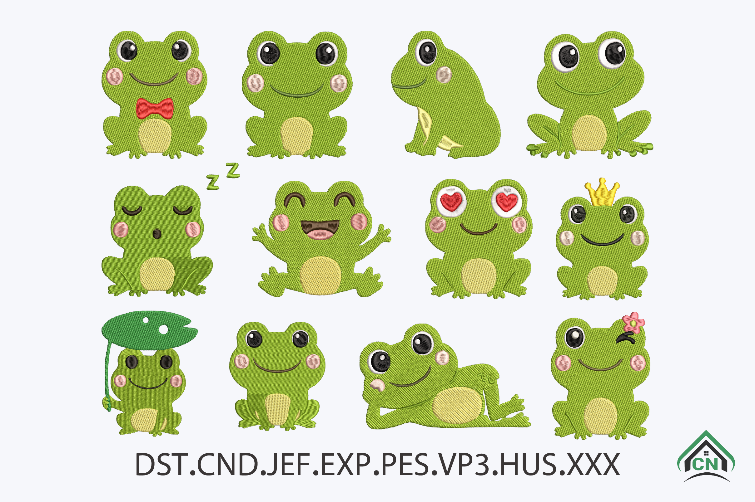 Mini Frogs Embroidery Design Bundle