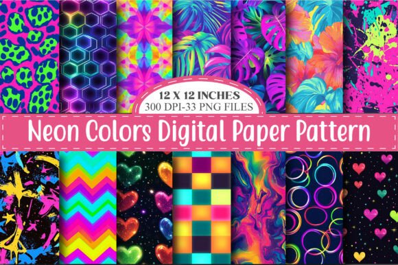 Neon Colors Digital Paper Pattern