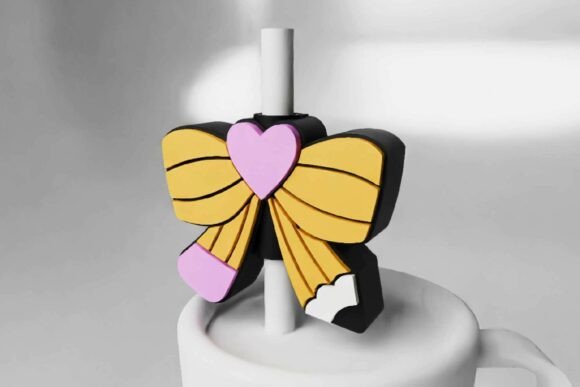 Pencil Bow Straw Topper STL - 3D Printable Digital Download - Image 1