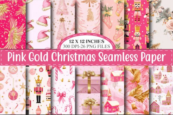 Pink Gold Christmas Seamless Pattern