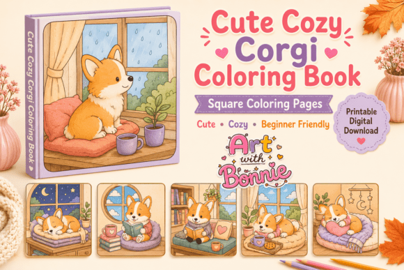 Rainy Day Corgi Coloring Pages for Kids