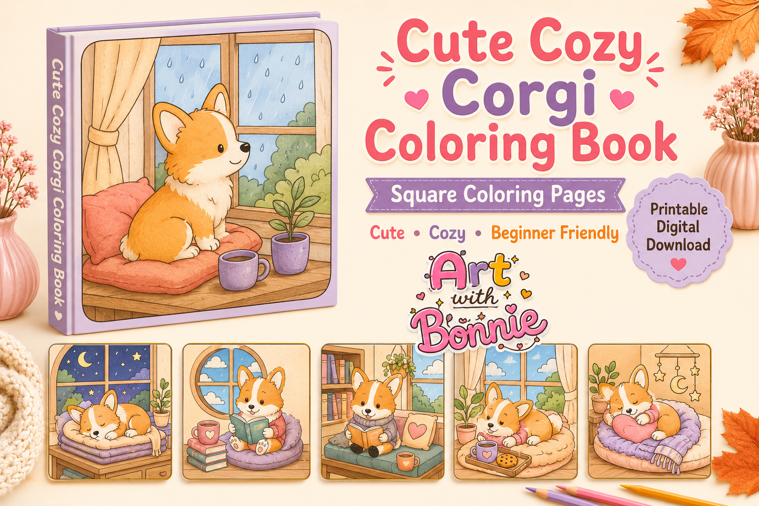 Rainy Day Corgi Coloring Pages for Kids
