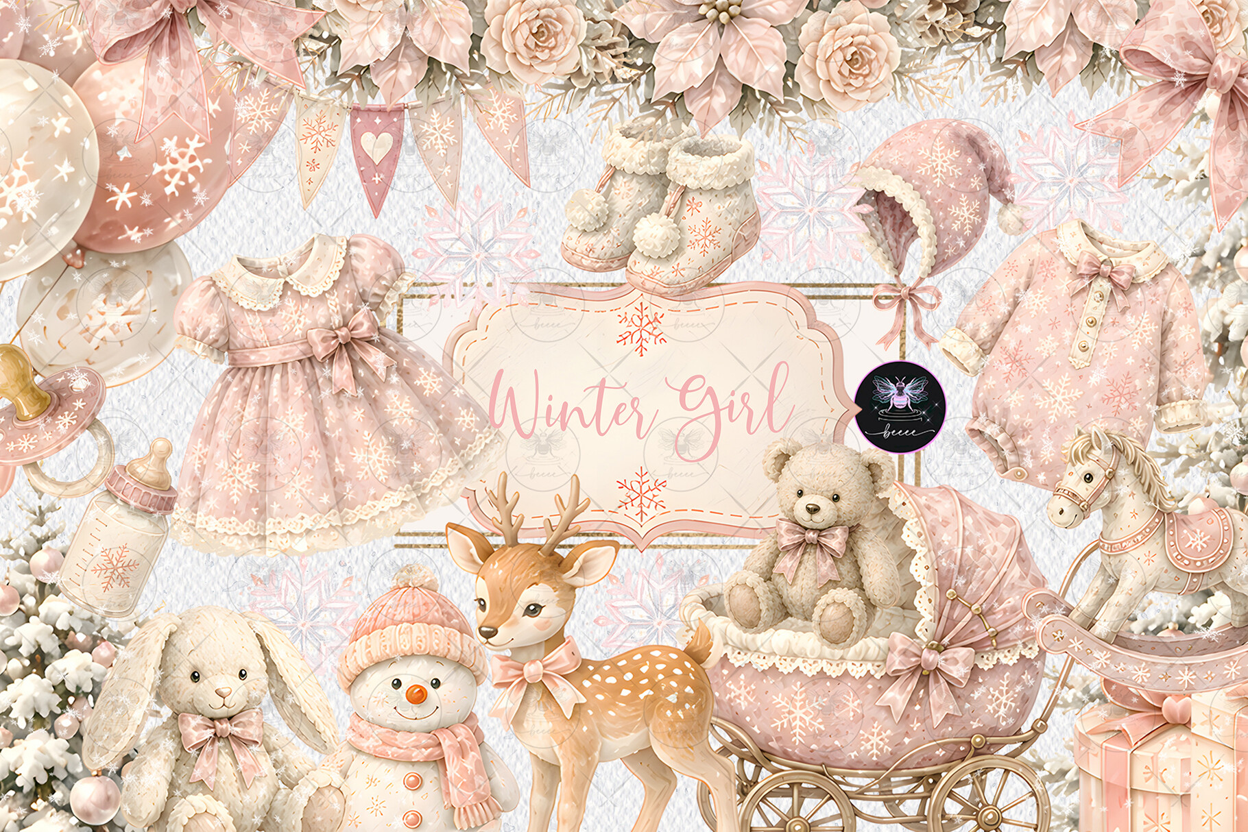 Winter Snowflake Baby Clipart - photo 1