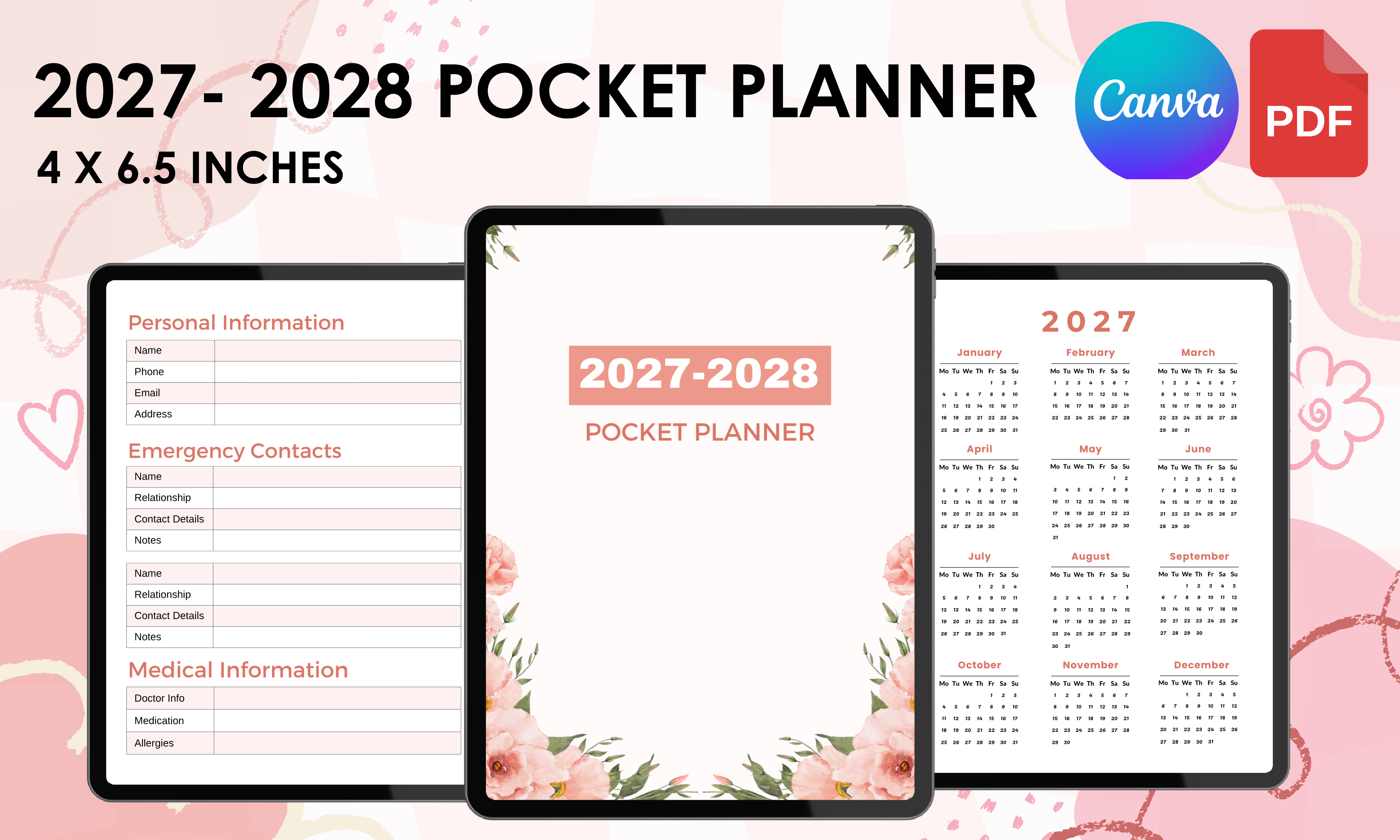 2027-2028 Monthly Pocket Planner Canva