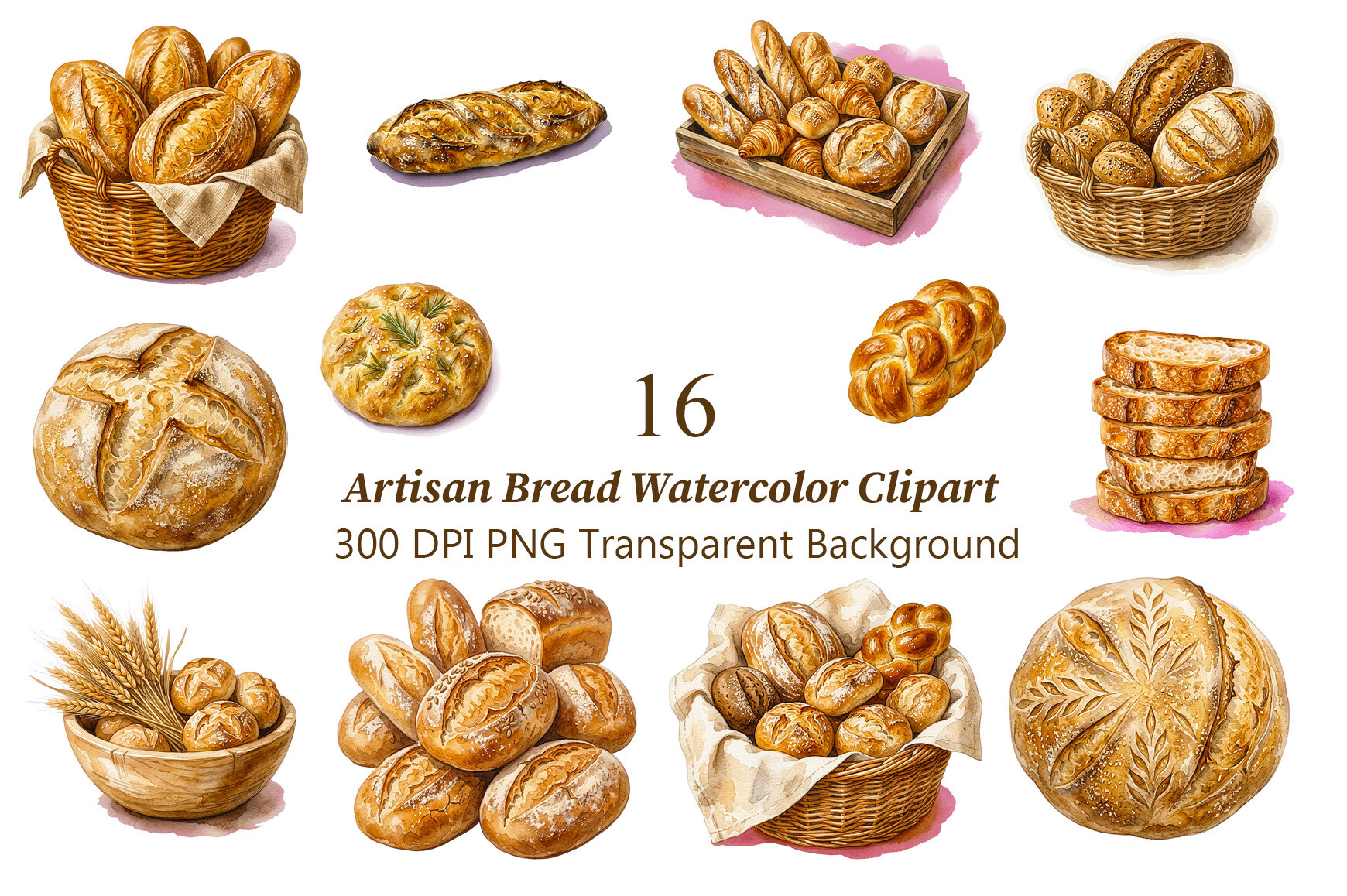 Artisan Bread Watercolor Clipart