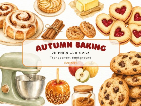 Autumn Baking Watercolor Cliparts PNG