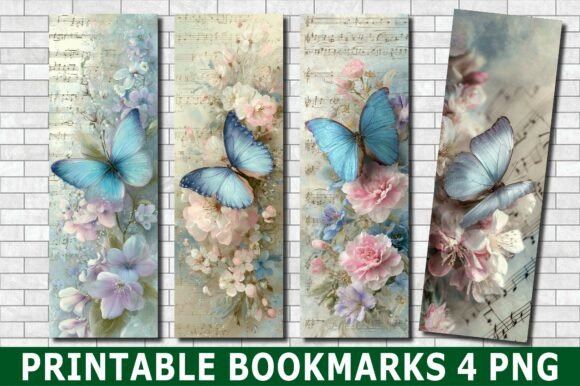 Blue Butterfly Music Flower Bookmark PNG