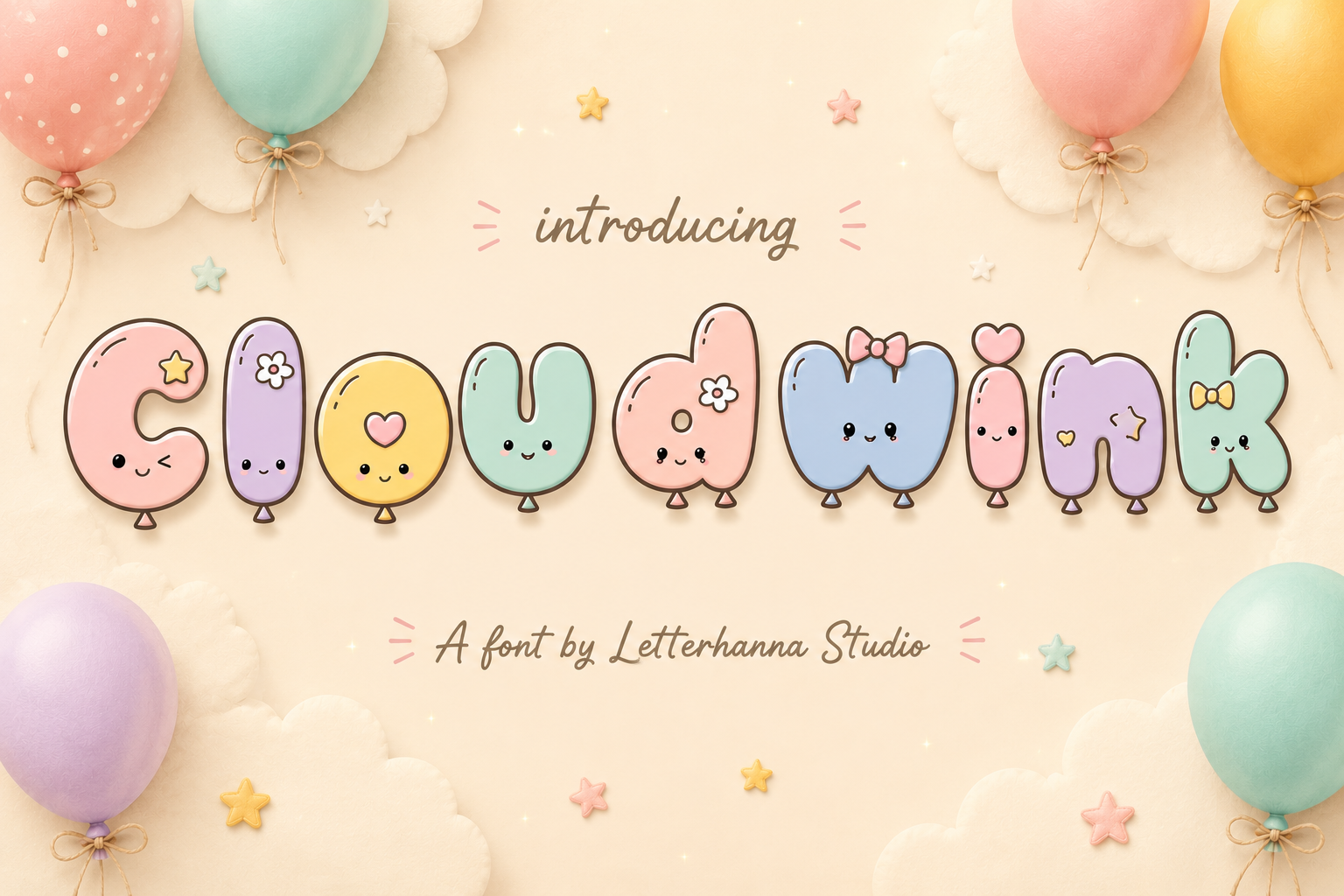 Cloudwink preview, handwriting-style font for kids party invites