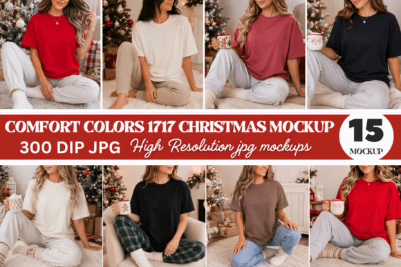 Comfort Colors 1717 Christmas Mockup Bun