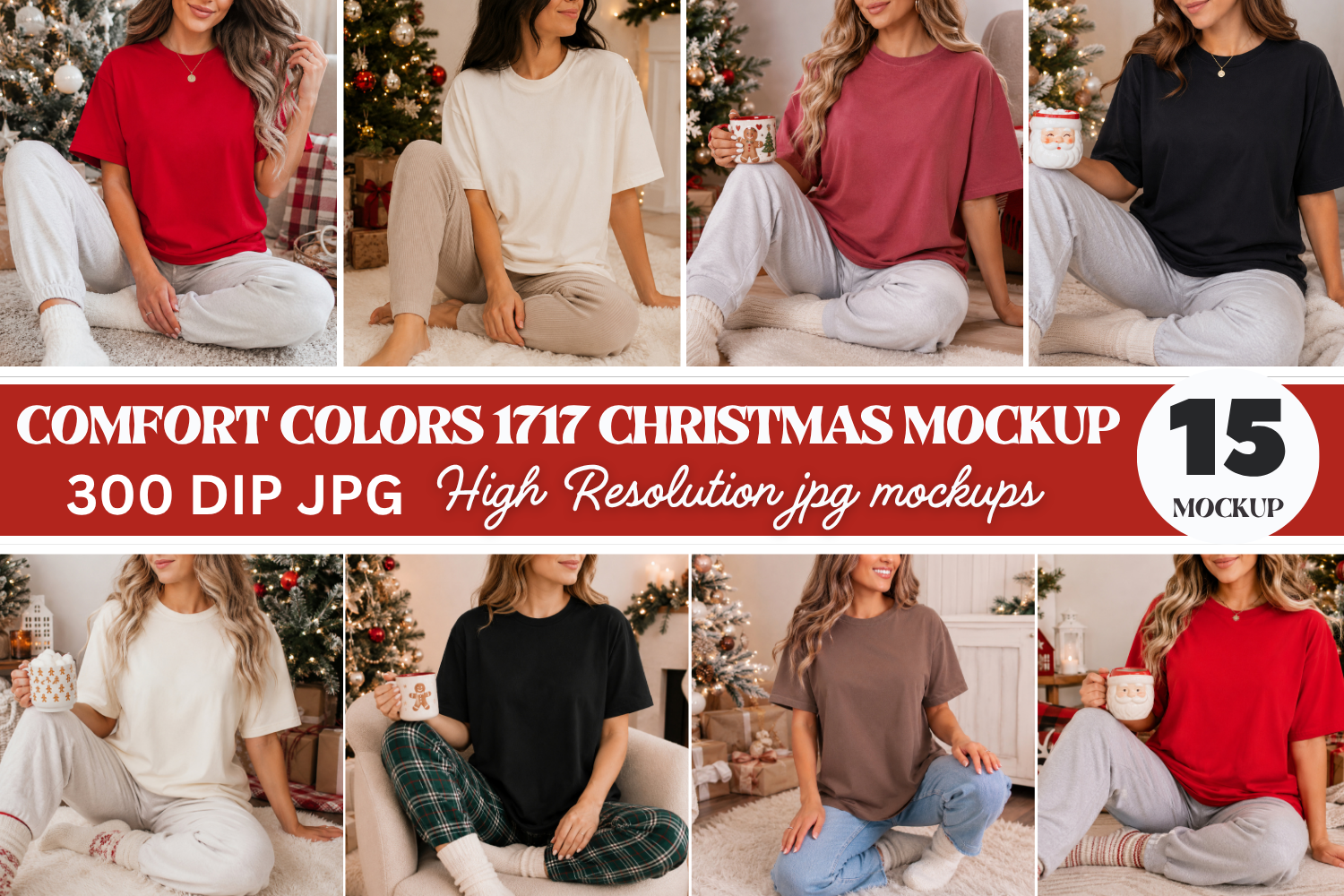 Comfort Colors 1717 Christmas Mockup Bun