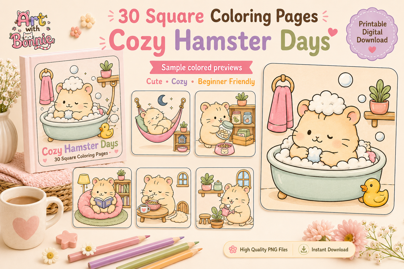 Cozy Hamster Daily Life Coloring Pages