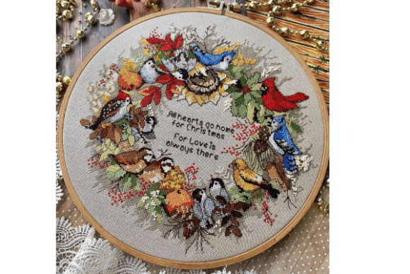 Cross Stitch Pattern Winter Birds&Wreath