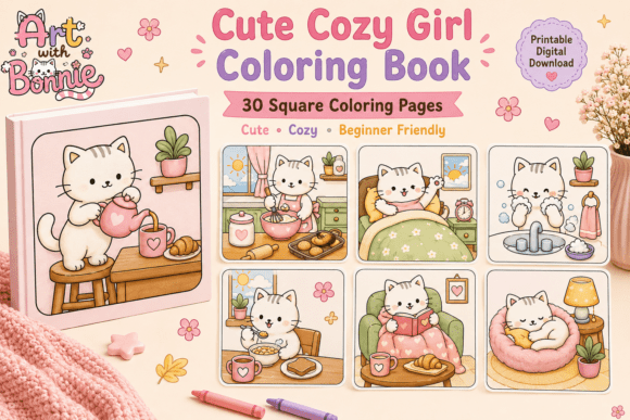 Cute Cozy Cat Girl Life Coloring Pages
