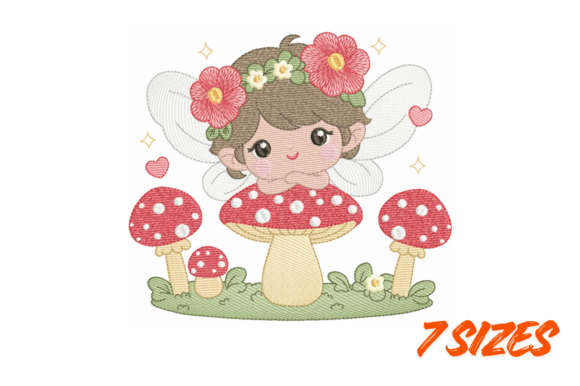Cute Fairy Mushroom Embroidery Design Se