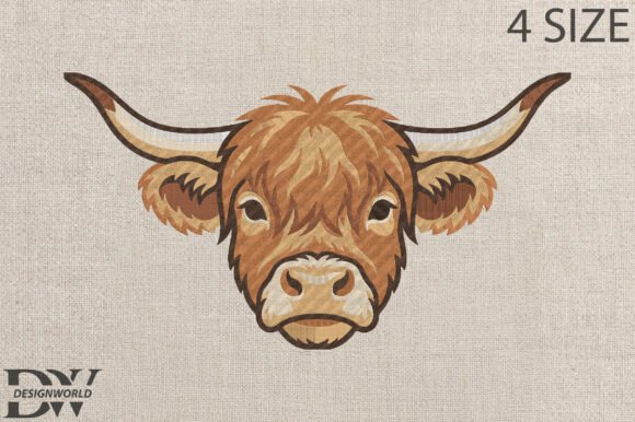 Cute Highland Cow Embroidery Design
