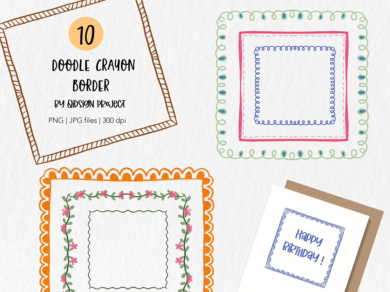 Doodle Crayon Border Clipart Set
