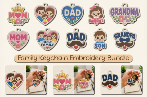 Family Keychain Embroidery Bundle
