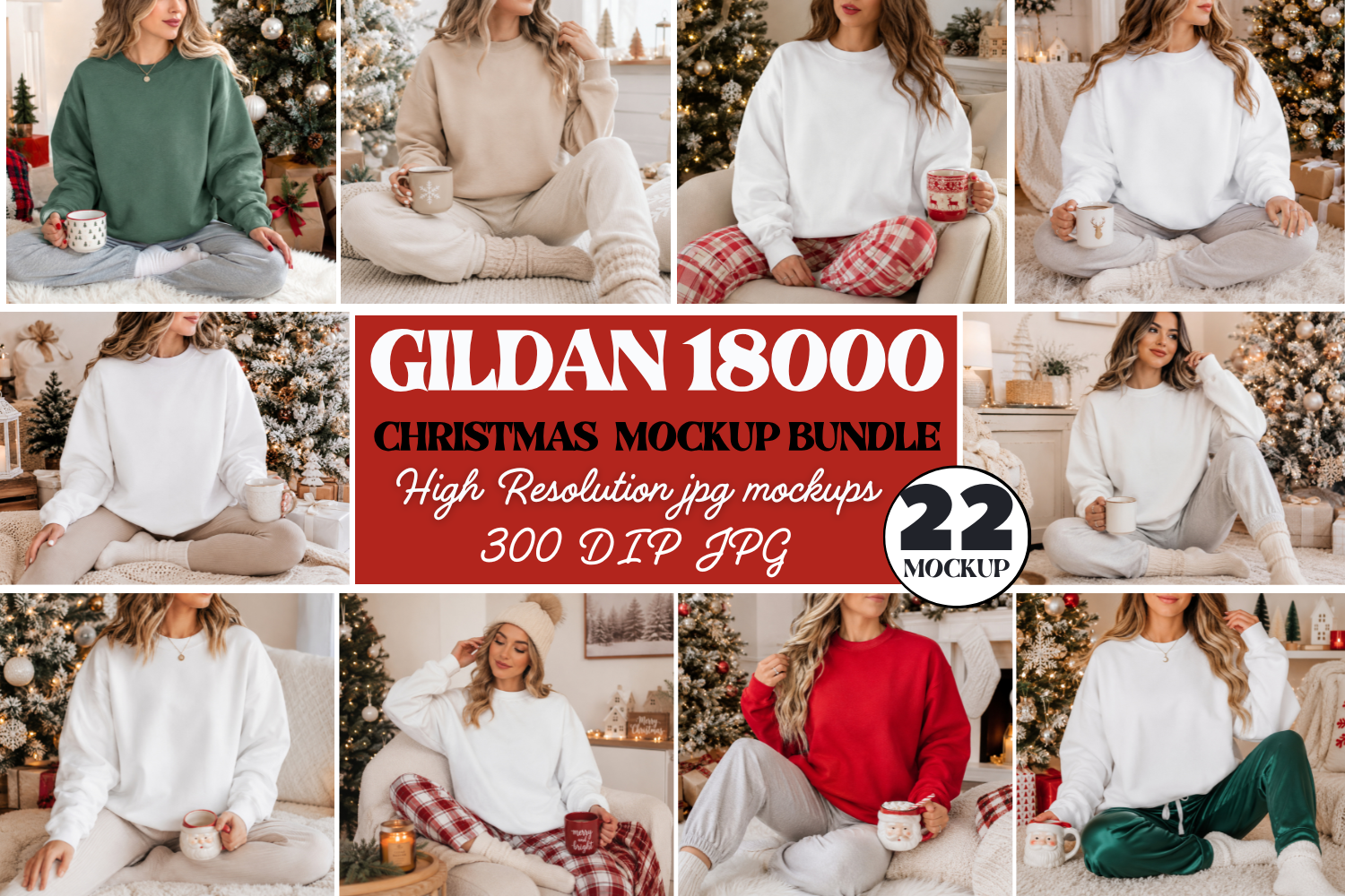 Gildan 18000 Christmas Mockup Bundle