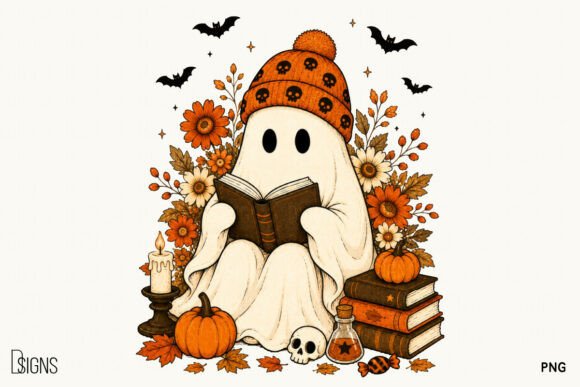 Halloween Fall Cute Bookish Ghost Book