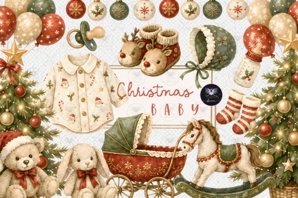 Vintage Christmas Baby Clipart