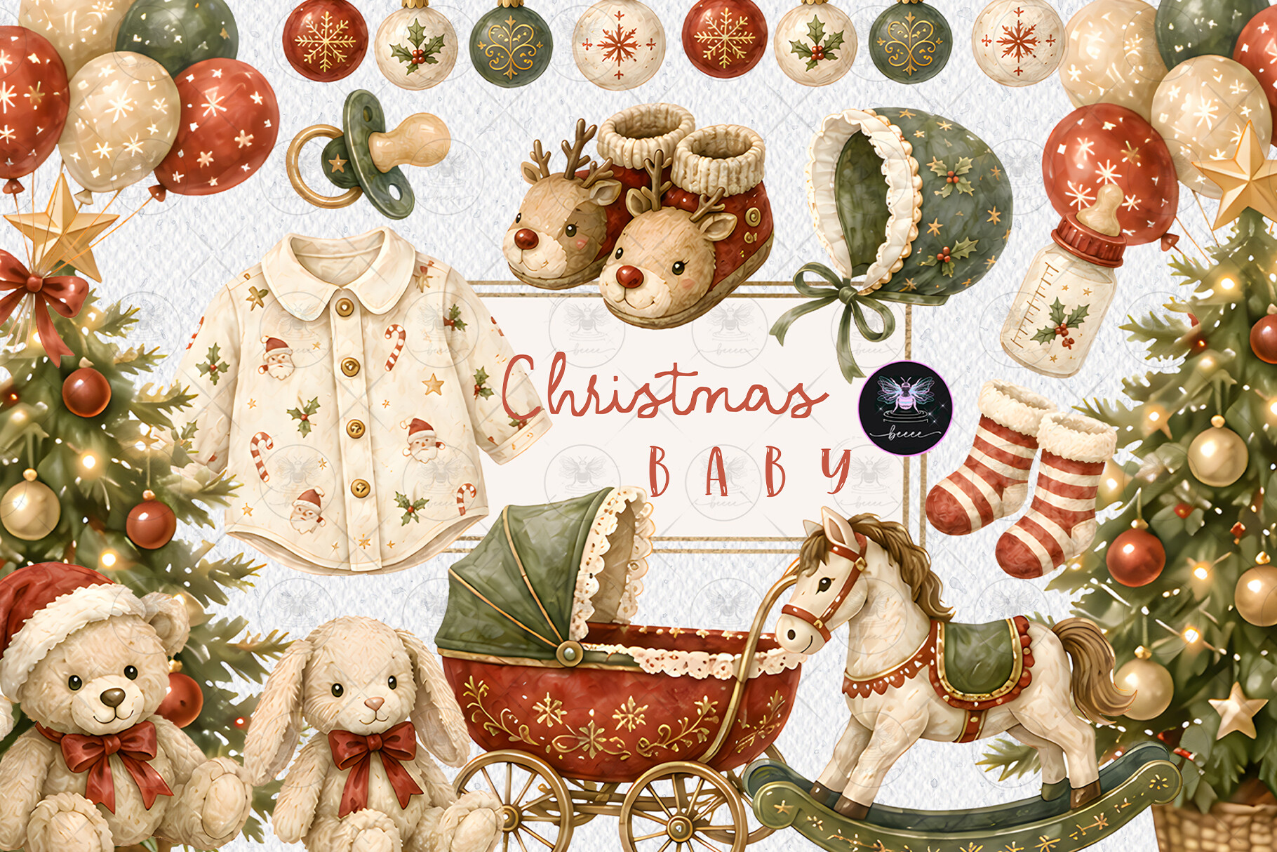 Vintage Christmas Baby Clipart