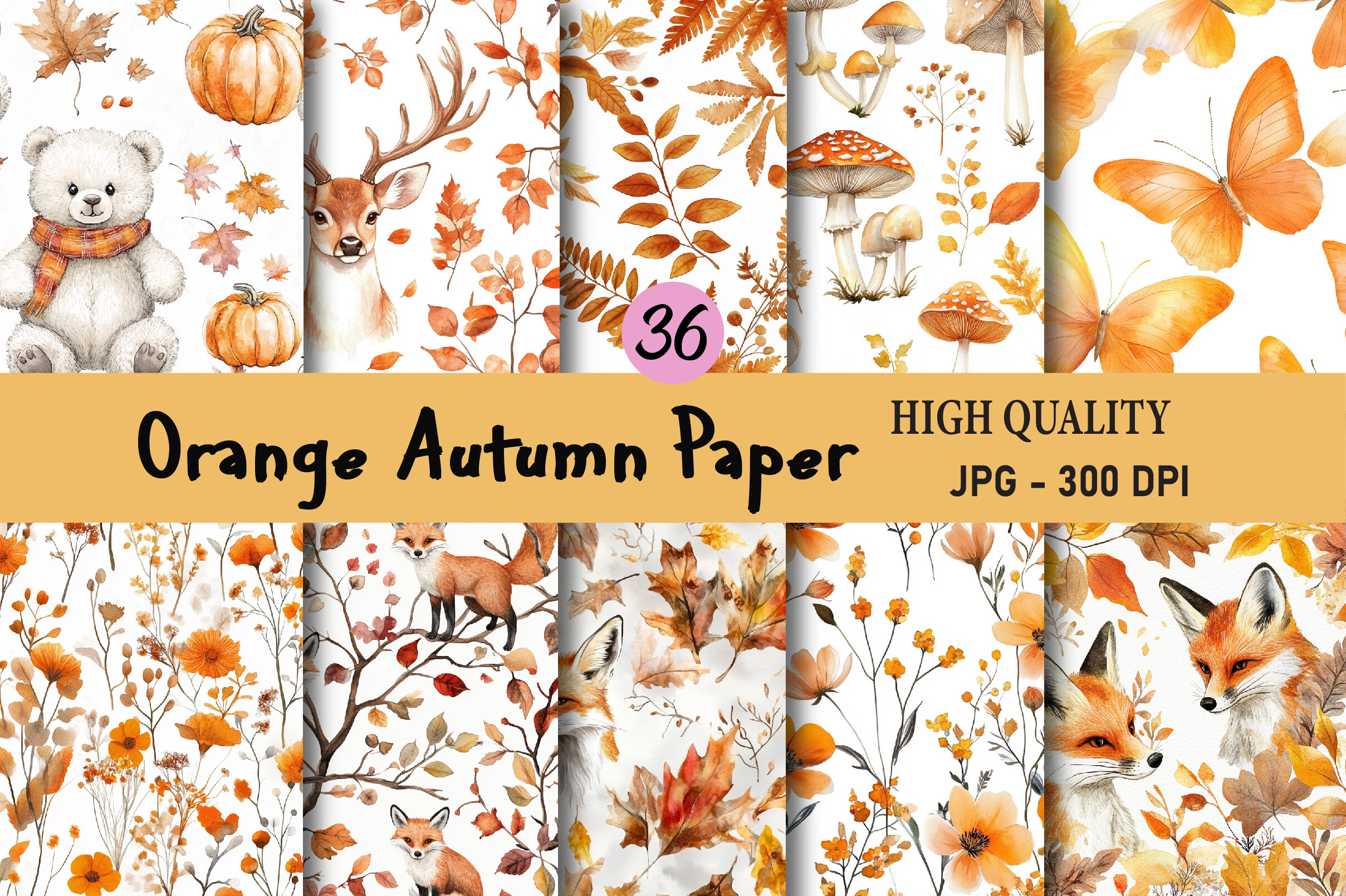 Watercolor Orange Autumn Paper
