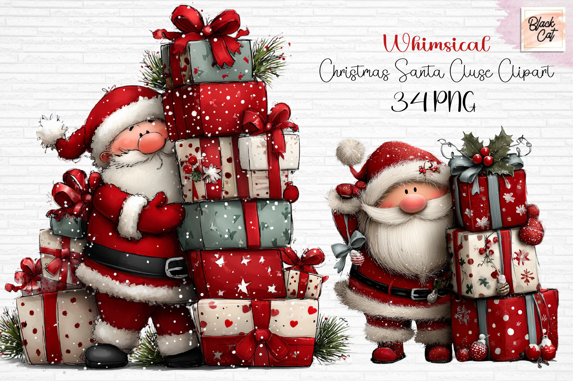 Whimsical Christmas Santa Claus Clipart Graphic by Black Cat · Creative ...