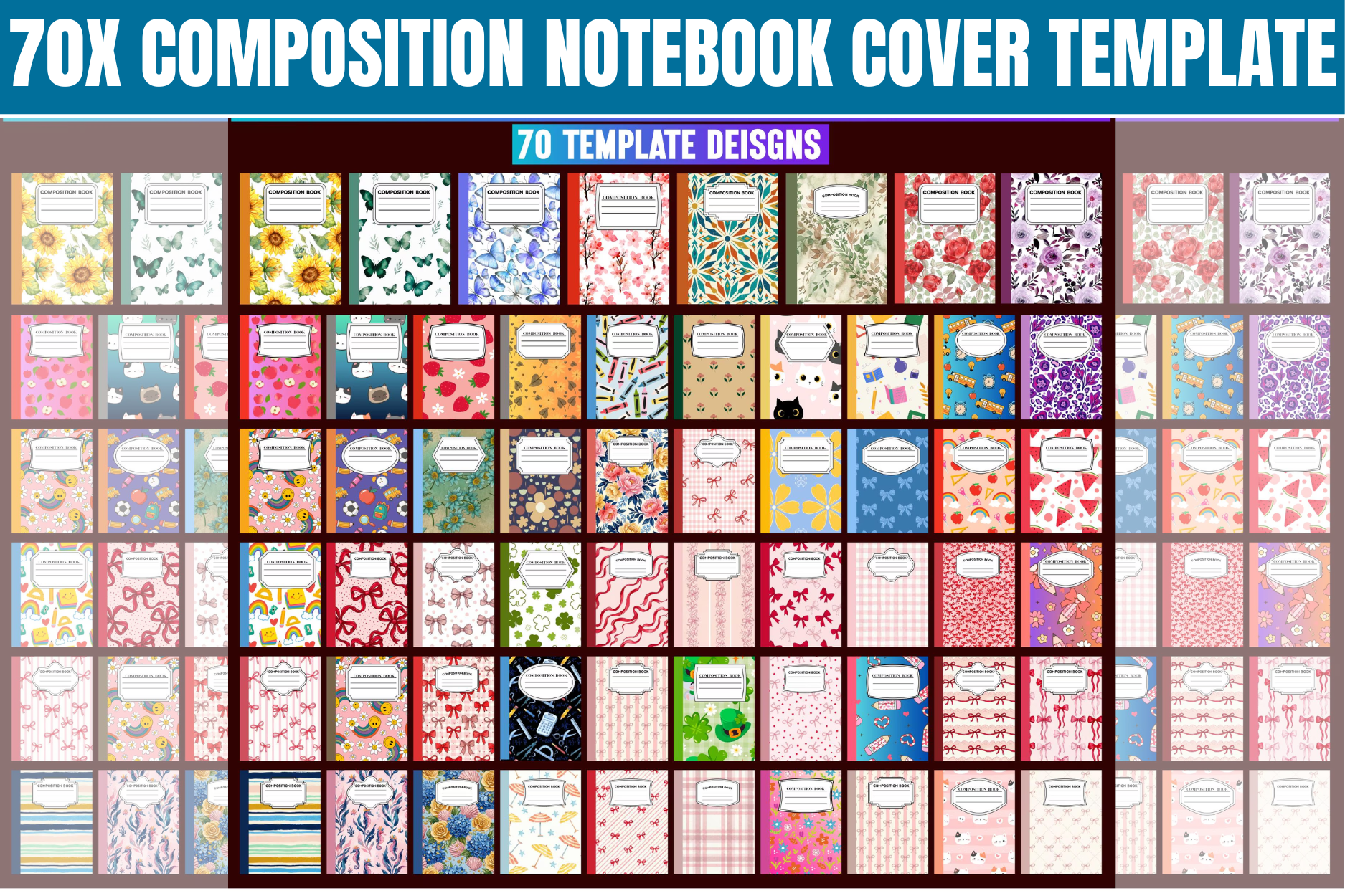 70x Editable Composition Notebook Cover