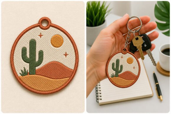 Cactus Embroidery Keychain Design