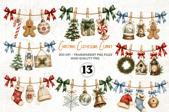 Christmas Clothesline Clipart PNG