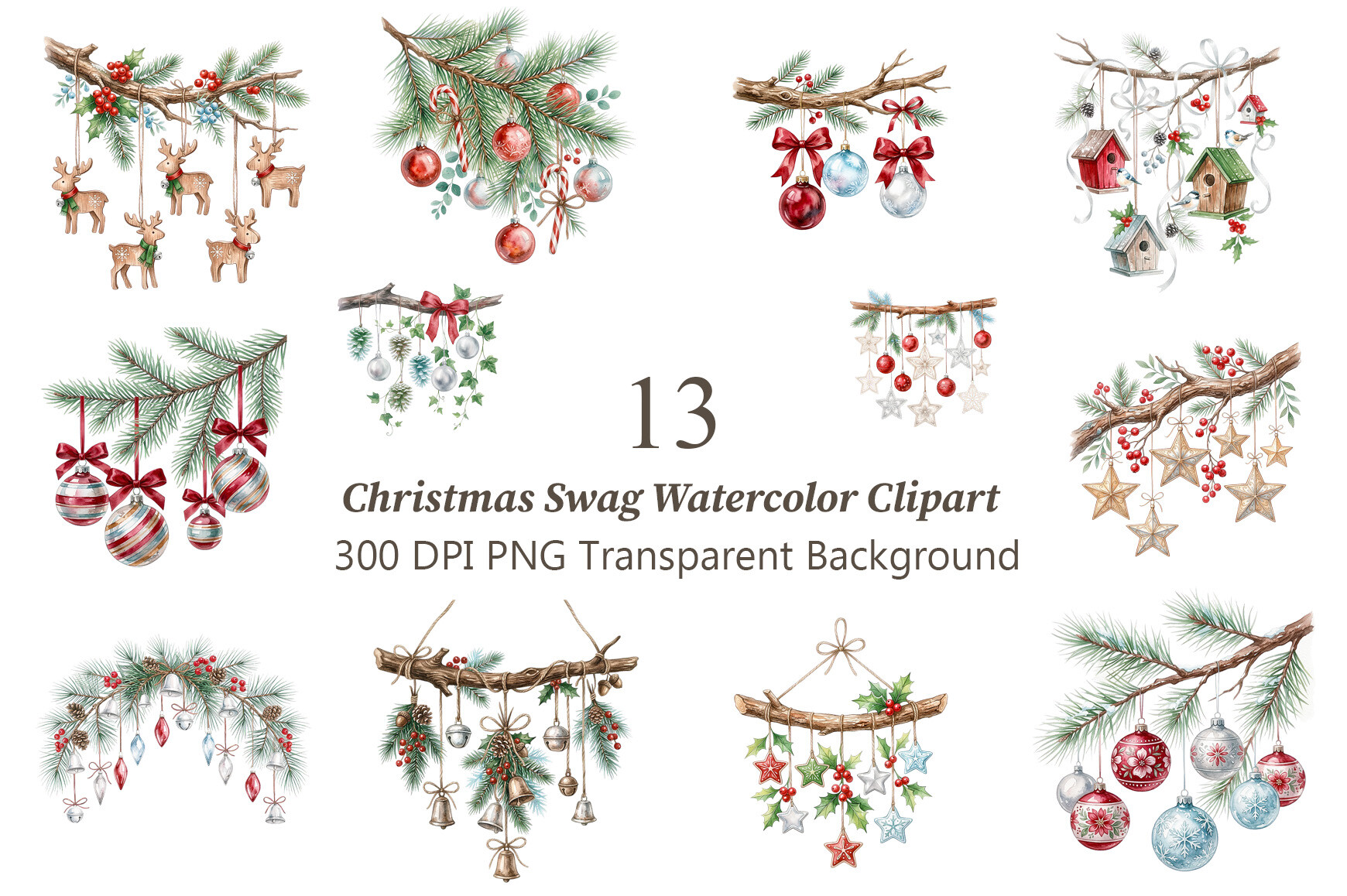 Christmas Swag Watercolor Clipart