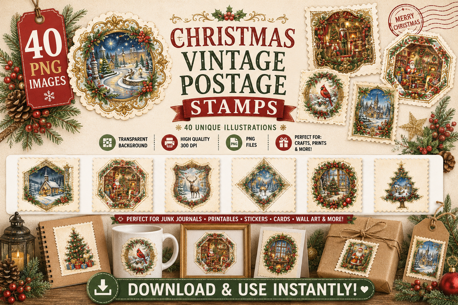 Christmas Vintage Postage Stamps