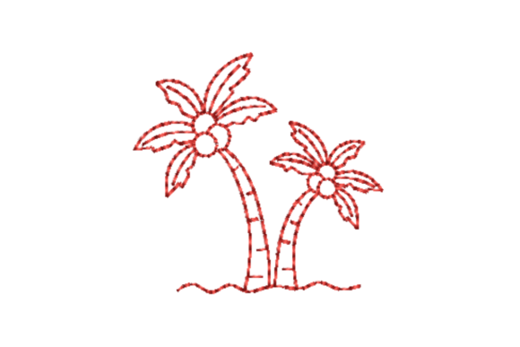 Coconut Tree Outline Redwork Embroidery