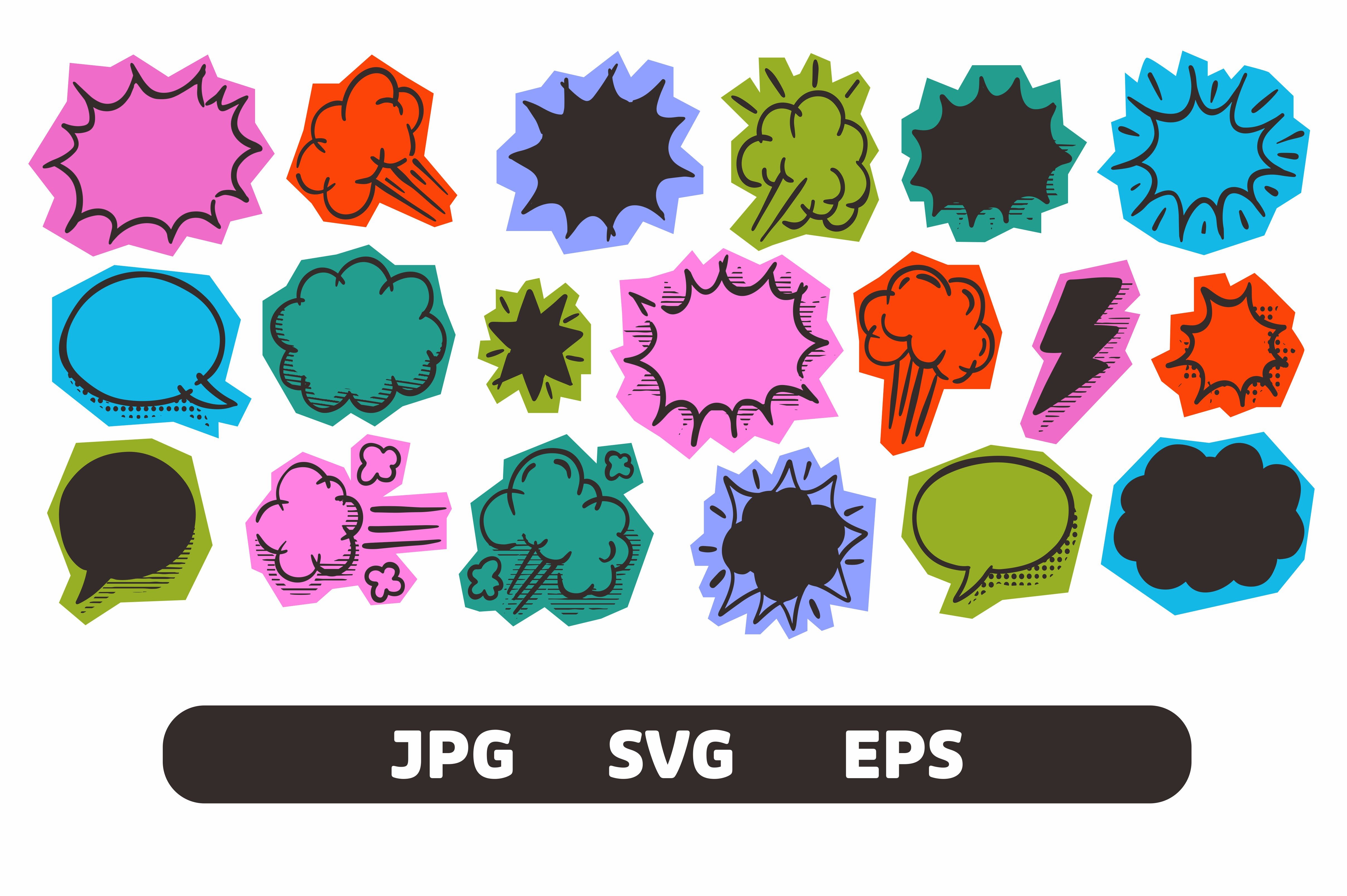 Colorful Comic Sticker Set Speech Bubble